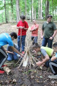 Campers building fire